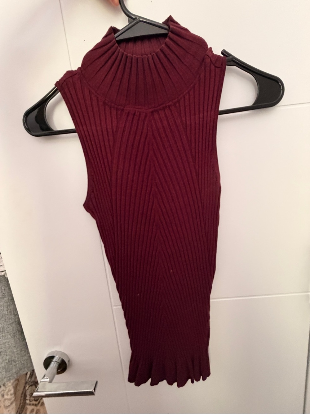 Sleeveless Ribbed Mock Neck Dress - Burgundy